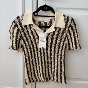 Zara Black and Cream Knit Top